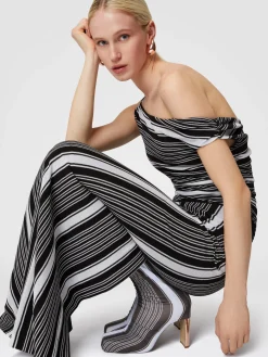 Long cotton and viscose dress with asymmetrical neckline