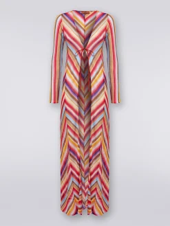 Long cover up cardigan in striped crochet
