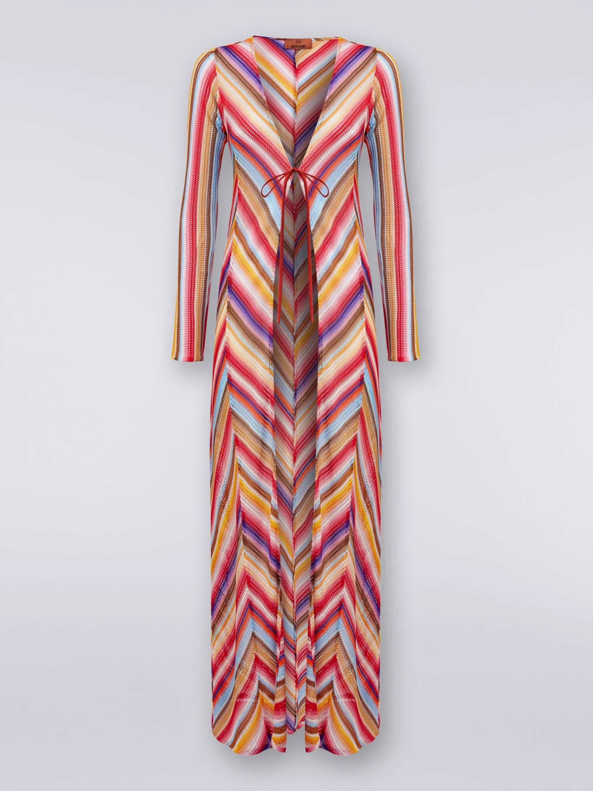 Long cover up cardigan in striped crochet