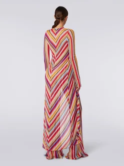 Long cover up cardigan in striped crochet