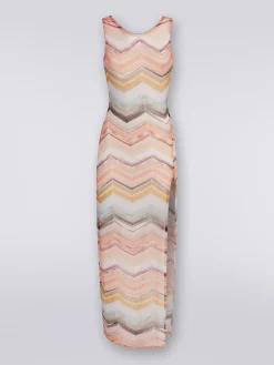 Long cover up chevron motif dress with lurex