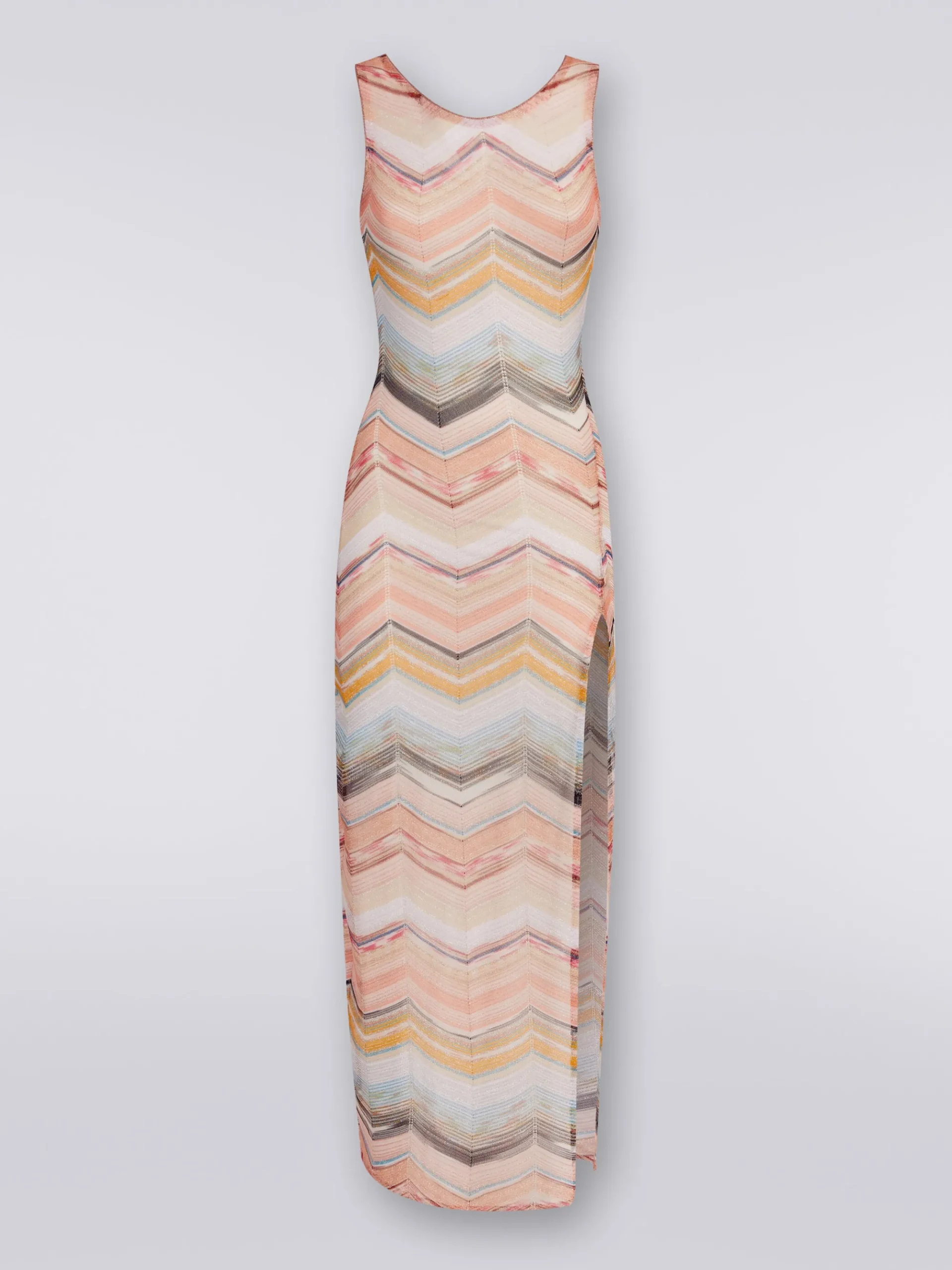Long cover up chevron motif dress with lurex