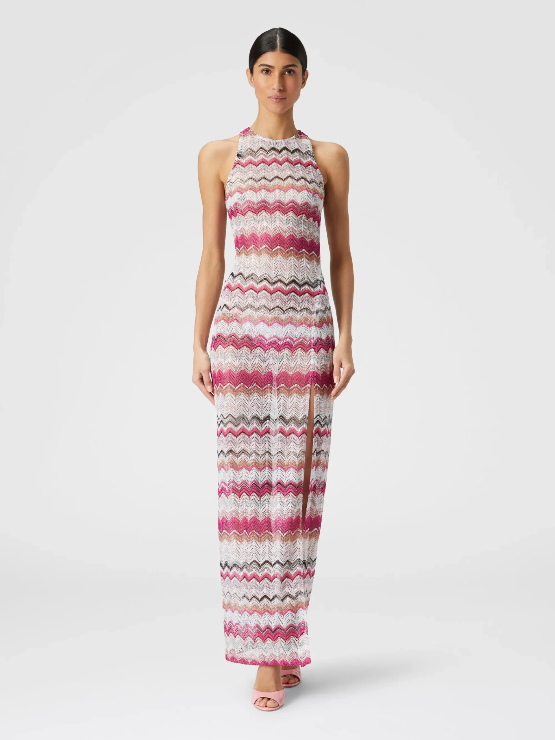 Long cover up dress in crochet with lurex