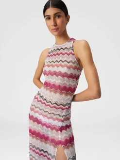 Long cover up dress in crochet with lurex