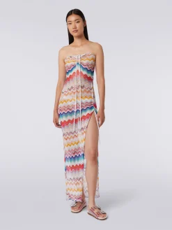 Long cover up dress in wave motif crochet