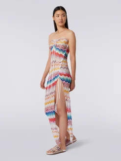 Long cover up dress in wave motif crochet