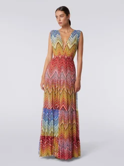Long cover up dress in zigzag print tulle