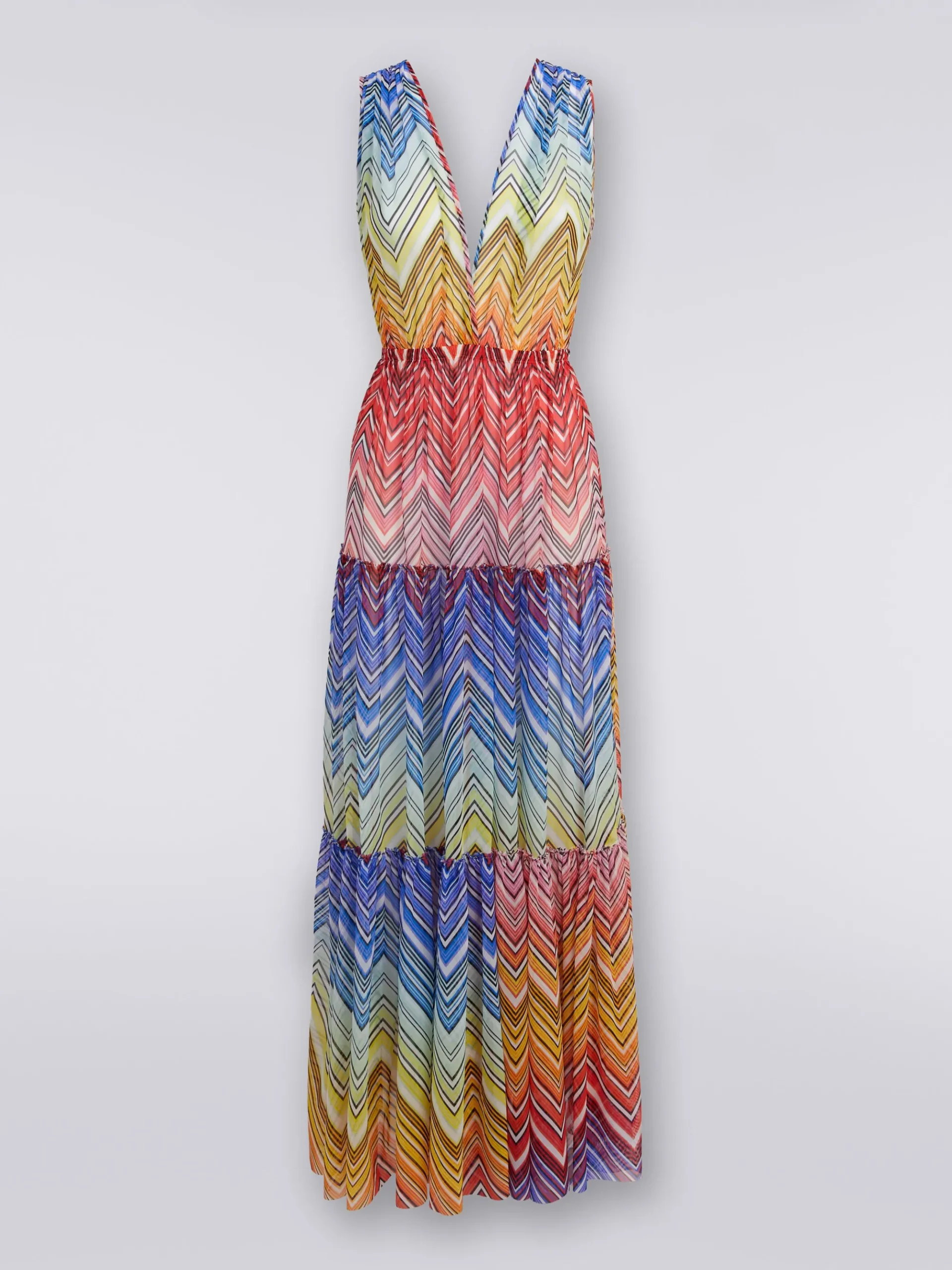 Long cover up dress in zigzag print tulle