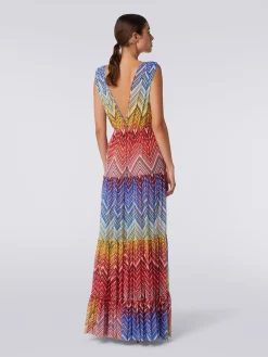 Long cover up dress in zigzag print tulle