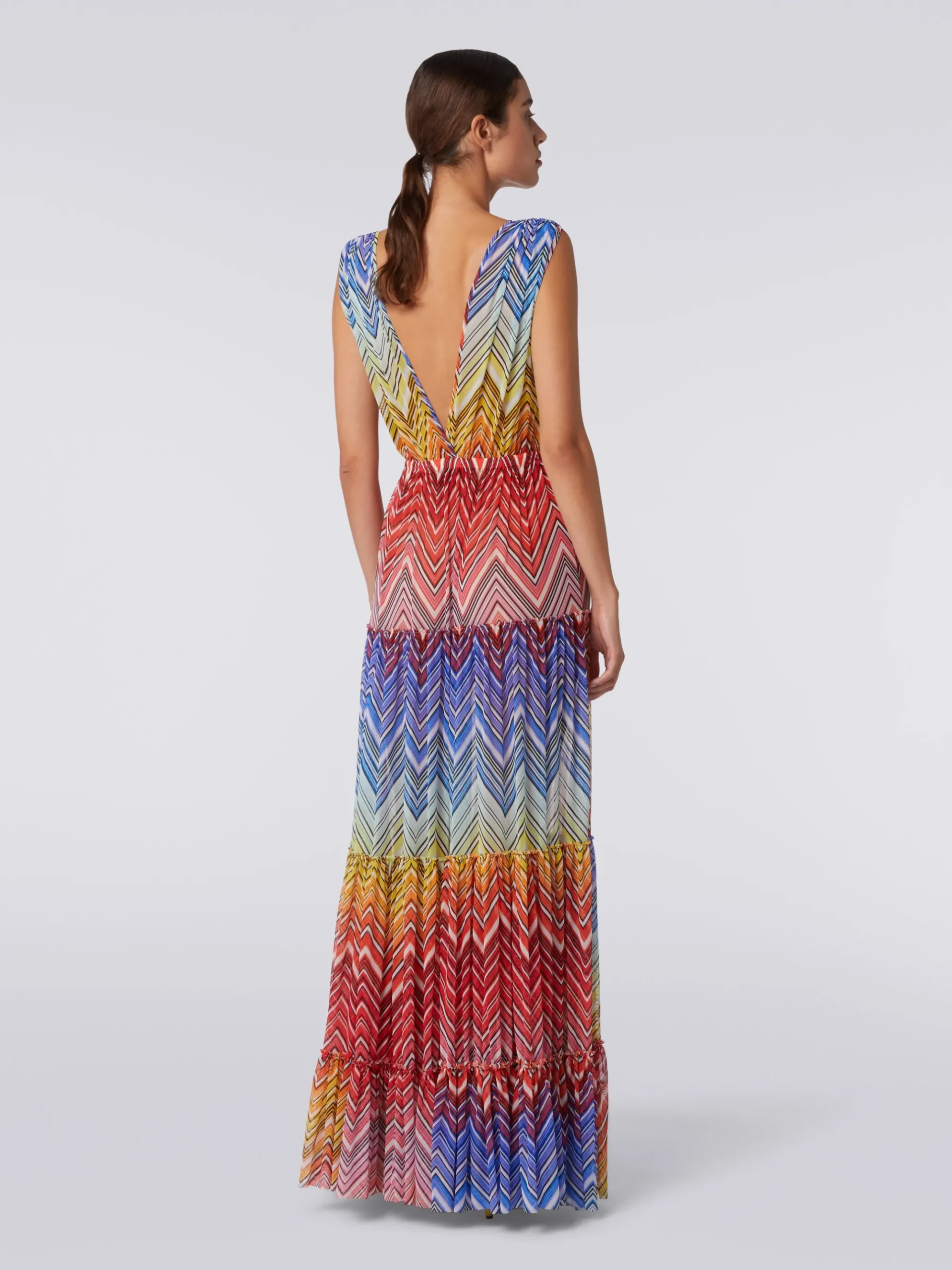 Long cover up dress in zigzag print tulle
