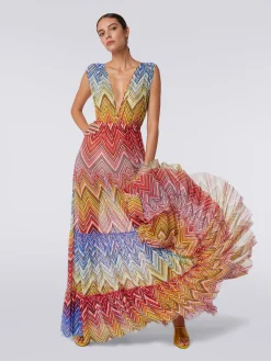 Long cover up dress in zigzag print tulle