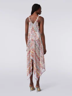 Long cover up in zigzag crochet with lurex
