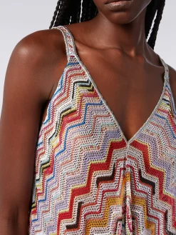 Long cover up in zigzag crochet with lurex