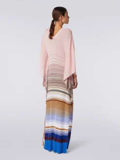 Long cover up kaftan in striped ribbed knit with lurex