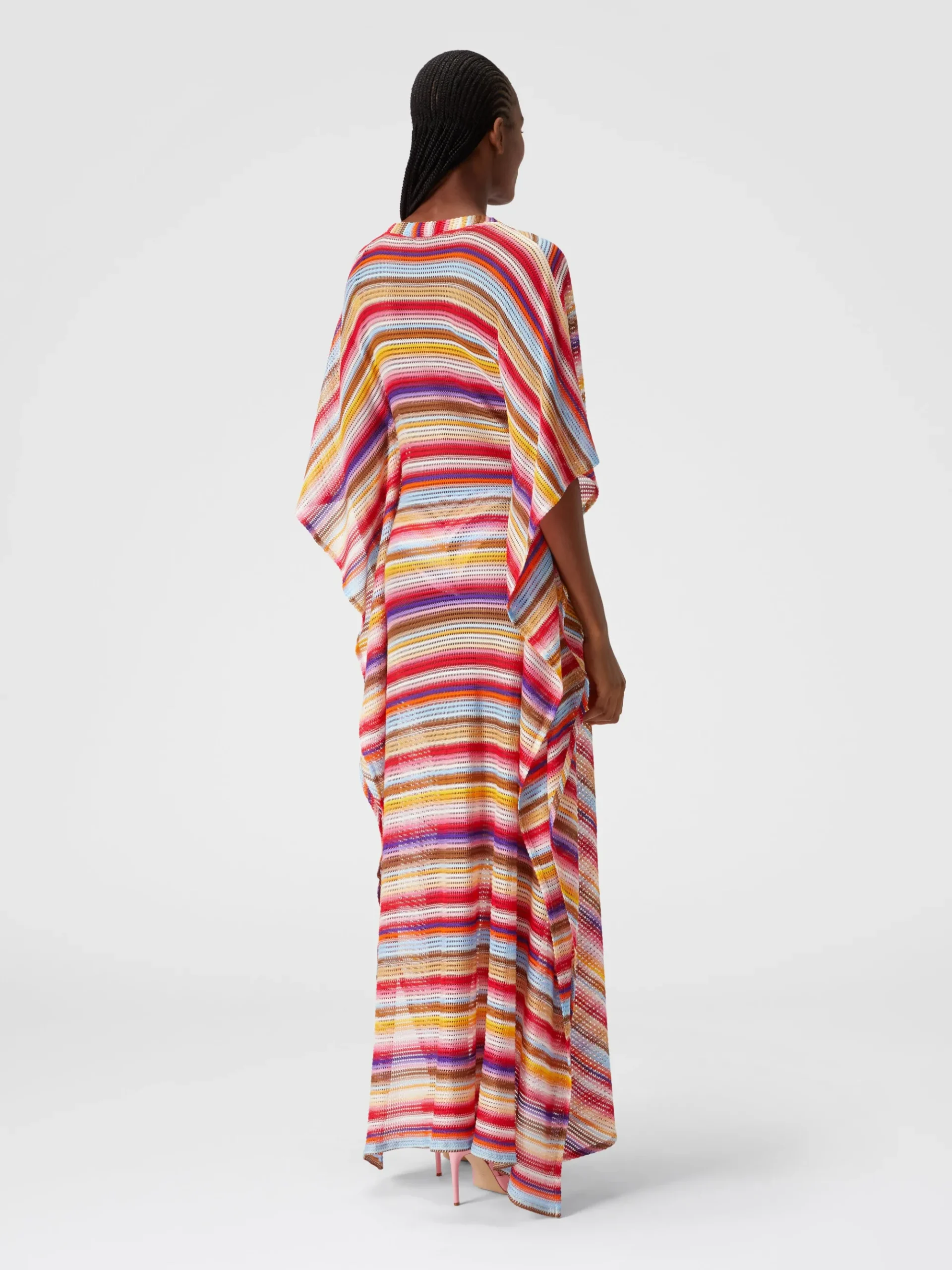 Long cover up kaftan in striped crochet