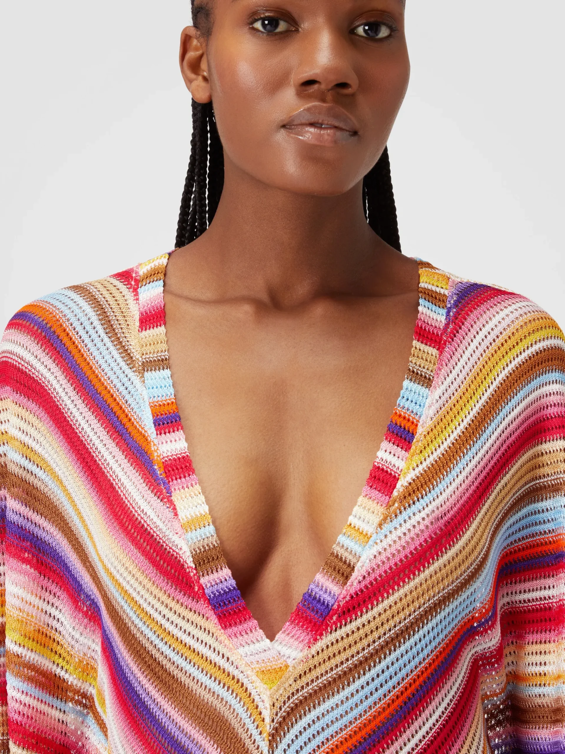 Long cover up kaftan in striped crochet