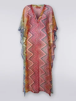 Long cover up kaftan in zigzag print fabric