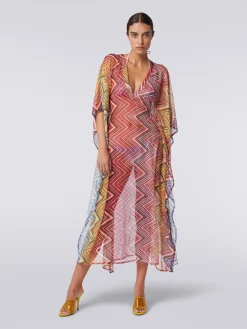 Long cover up kaftan in zigzag print fabric