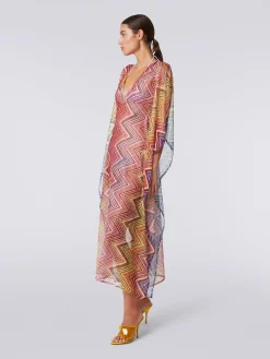 Long cover up kaftan in zigzag print fabric