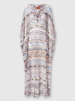 Long cover up kaftan in zigzag viscose with lurex