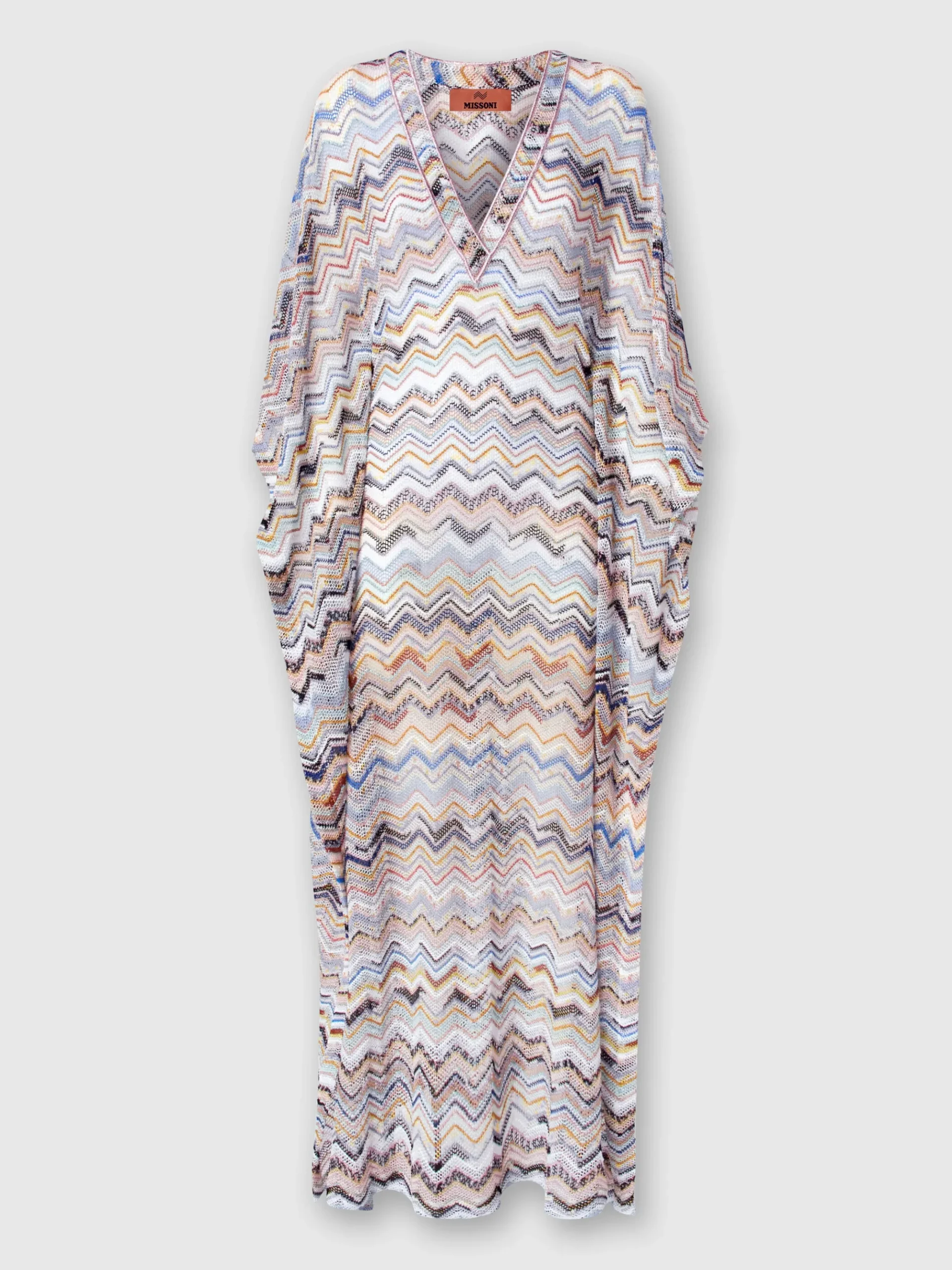 Long cover up kaftan in zigzag viscose with lurex