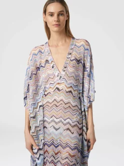 Long cover up kaftan in zigzag viscose with lurex