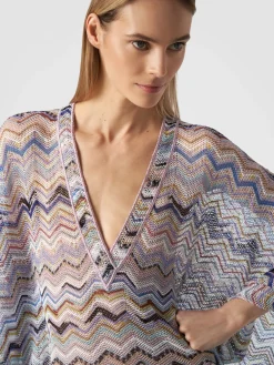 Long cover up kaftan in zigzag viscose with lurex