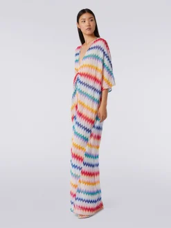 Long cover up kaftan with torchon details and zigzag print