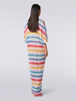 Long cover up kaftan with torchon details and zigzag print