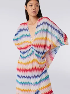 Long cover up kaftan with torchon details and zigzag print