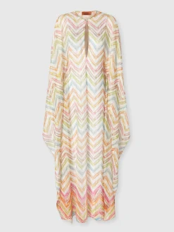 Long covered up in printed tulle with batwing sleeves