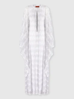 Long cover-up caftan in zigzag lamé viscose