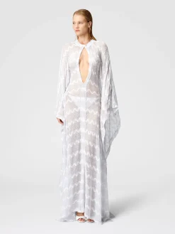Long cover-up caftan in zigzag lamé viscose