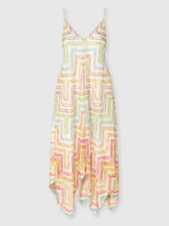 Long cover-up dress in printed tulle with scarf bottom