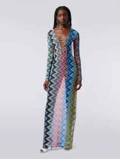 Long cover-up dress in zigzag print tulle
