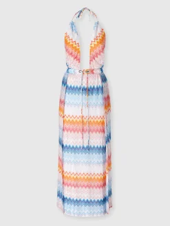 Long cover-up dress in zig zag lamé viscose blend