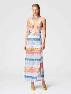 Long cover-up dress in zig zag lamé viscose blend