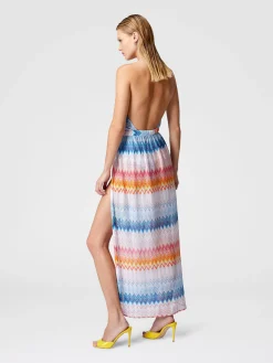 Long cover-up dress in zig zag lamé viscose blend