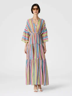 Long cover-up dress with flounces and zig zag print
