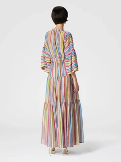 Long cover-up dress with flounces and zig zag print