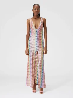 Long cover-up dress with V-neckline and slit