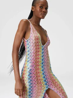 Long cover-up dress with V-neckline and slit