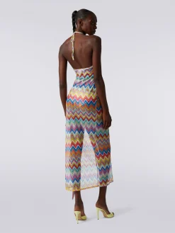 Long cover-up dress with zigzag print and fringes