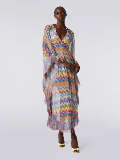 Long cover-up kaftan with zigzag print and fringes