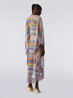 Long cover-up kaftan with zigzag print and fringes