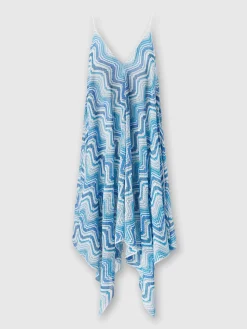 Long cover-up with neck scarf cut in chevron crochet lamé