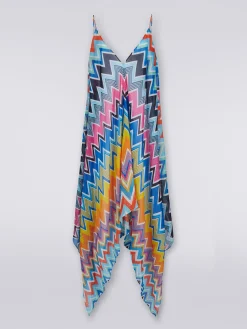 Long cover-up with neck scarf cut in printed cotton and silk