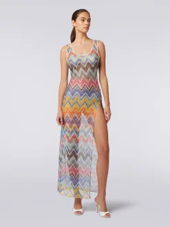 Long cover-up with zigzag print and lurex