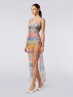 Long cover-up with zigzag print and lurex