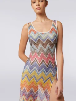 Long cover-up with zigzag print and lurex